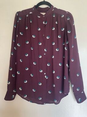 LOFT Ann Taylor Floral Blouse Size S | Purple Long Sleeve Button Front Top